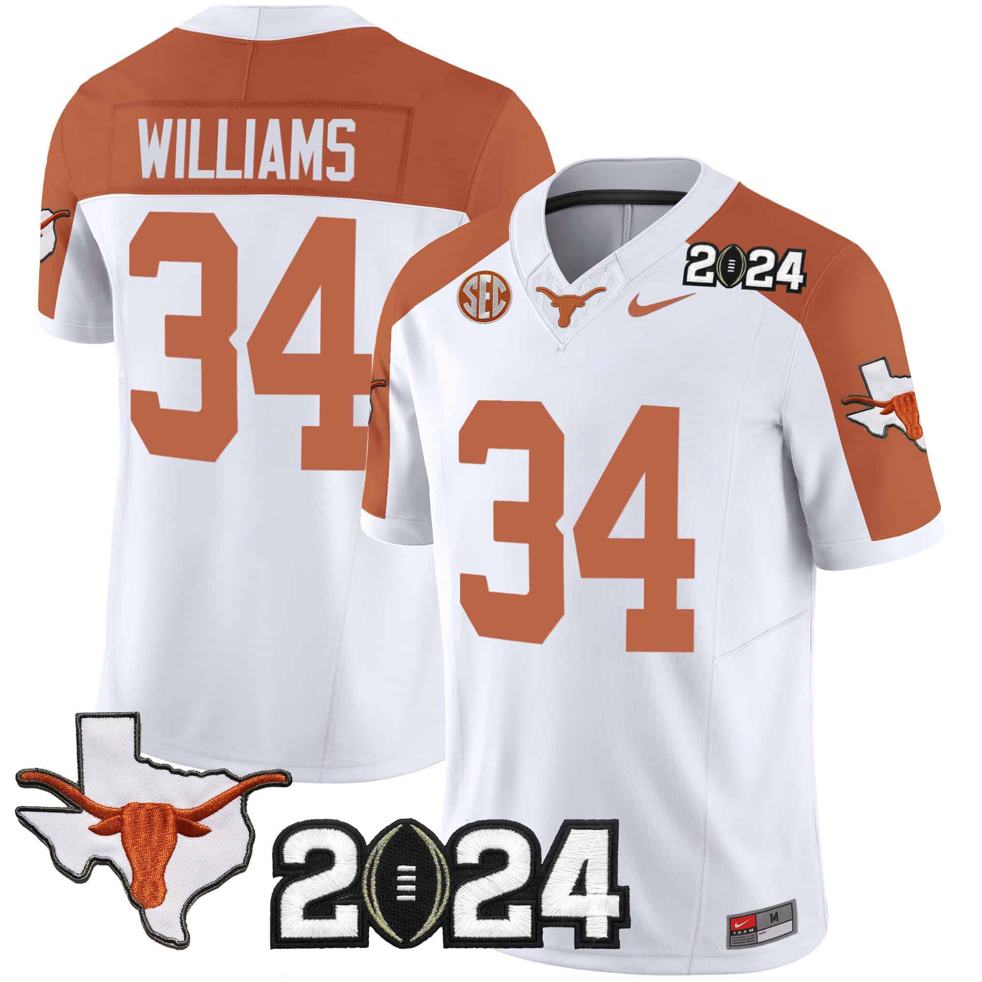 Men Texas Longhorns #34 Williams White 2024 Nike Vapor Limited NCAA Jersey style 1->indianapolis colts->NFL Jersey